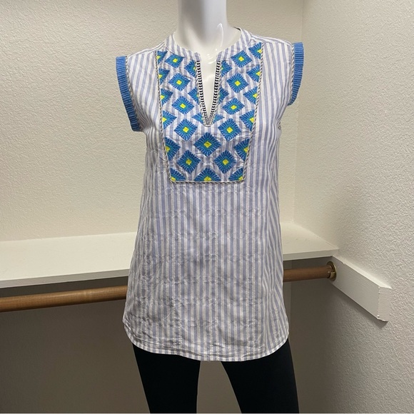 J.Crew boho Sunburst embroidered sleeveless Striped top Sz 00 - Picture 3 of 8